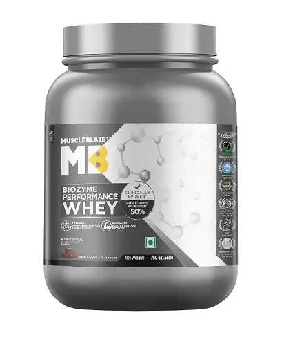 MuscleBlaze Biozyme Performance Whey Protein Powder, Rich Chocolate (750g / 1.65lbs) | 25g Protein Per Scoop