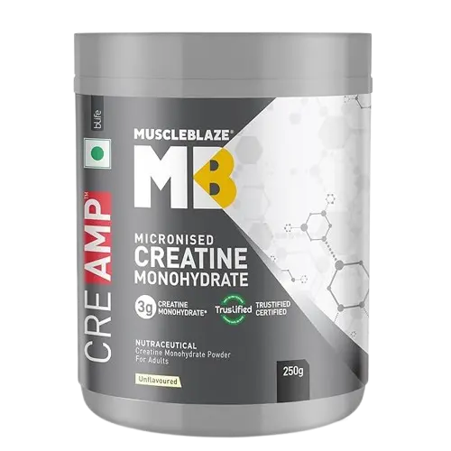 MuscleBlaze Micronised Creatine Monohydrate CreAMP Powder, Unflavoured (80 Servings, 250g)